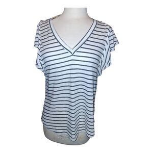 Ella Moss Gemma NWT Linen Blend Striped V-Neck Short Sleeve Top Junior Medium